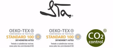 Utilizamos tecidos de qualidade e alta tecnologia e agora também usamos tecido Santaconstancia  CO 2 control® -OEKO-TEX® - de sustentabilidade