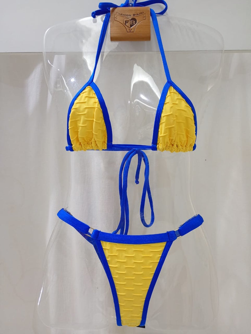 Biquíni Fio  dental Alpha Amarelo texturizado Azul