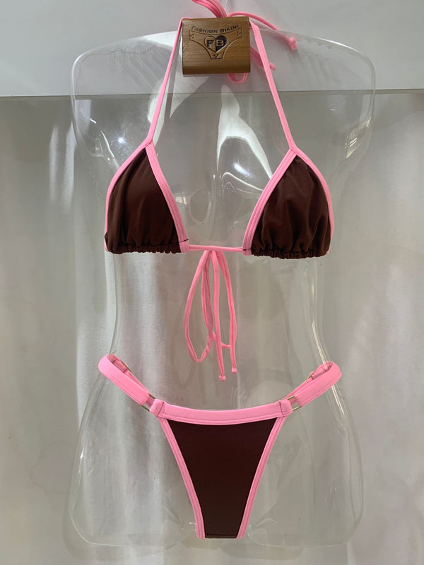 Biquíni Fio  dental Alpha Marrom Rosa