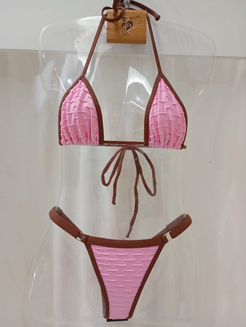 Biquíni Fio  dental Alpha Rosa texturizado Marrom
