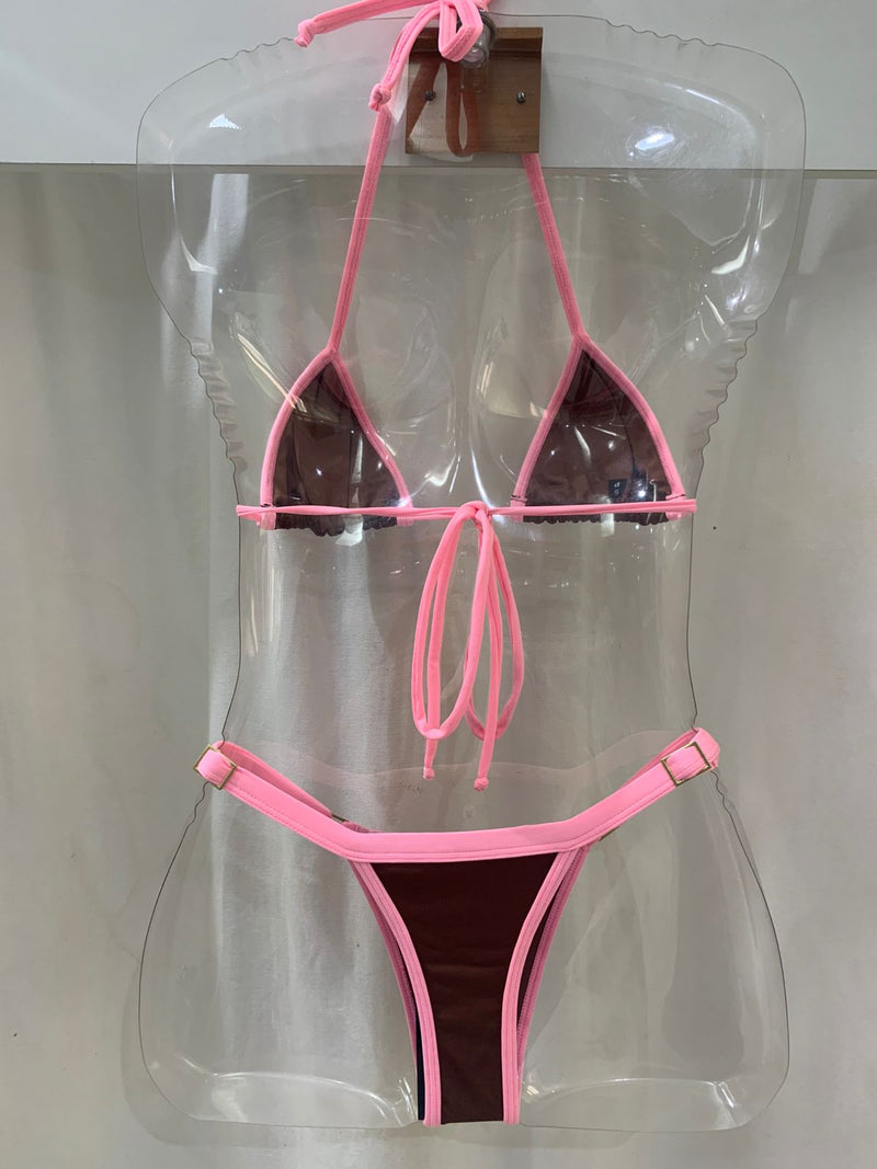 Biquíni Fio  dental Alpha Marrom Rosa