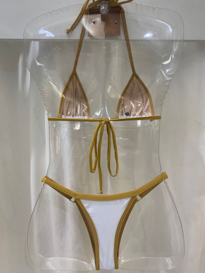 Biquíni Fio  dental Alpha Branco Dourado