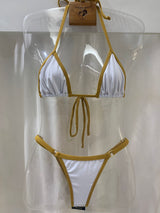Biquíni Fio  dental Alpha Branco Dourado