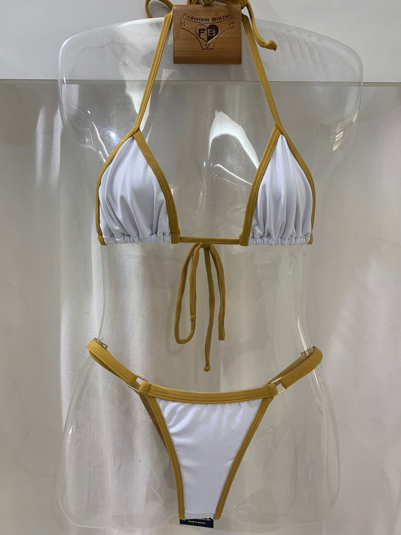 Biquíni Fio  dental Alpha Branco Dourado