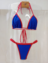 Biquíni Fio  dental Alpha Azul texturizado Vermelho