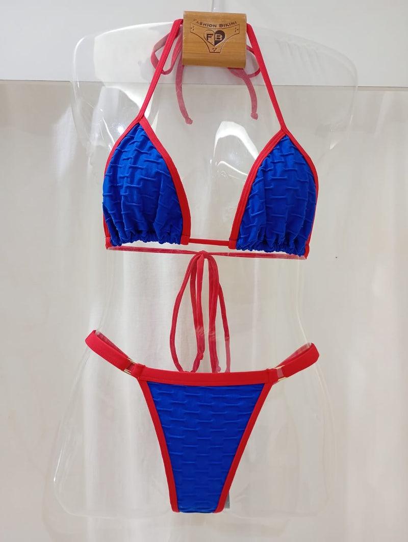 Biquíni Fio  dental Alpha Azul texturizado Vermelho