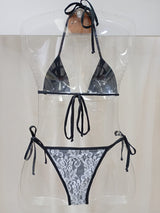 Biquini Cortininha Reserva víeis Preto  renda flor Branca