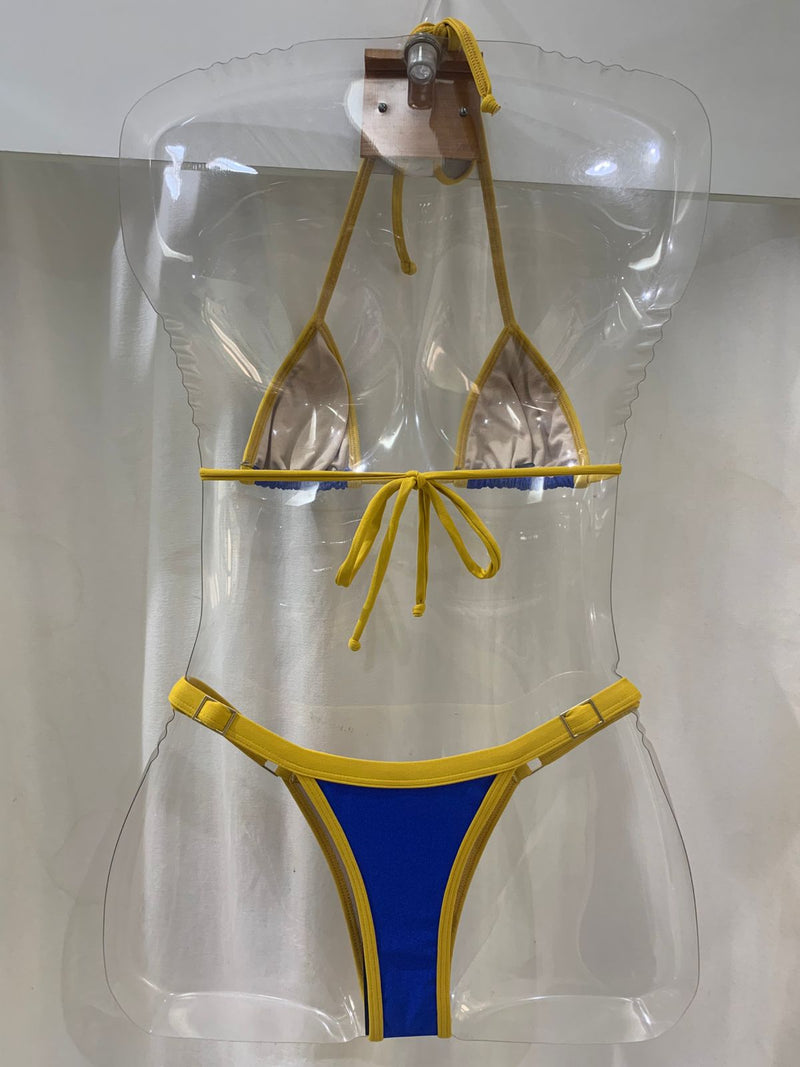 Biquíni Fio  dental Alpha Azul Dourado