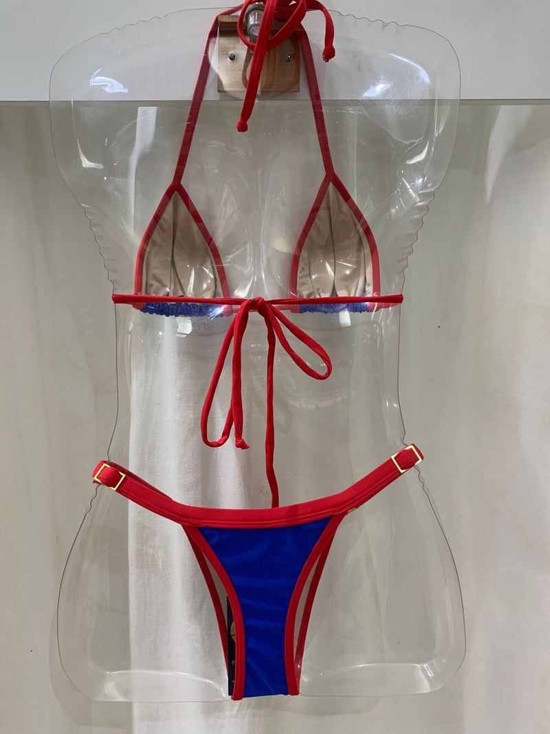 Biquíni Fio  dental Alpha Azul Vermelho