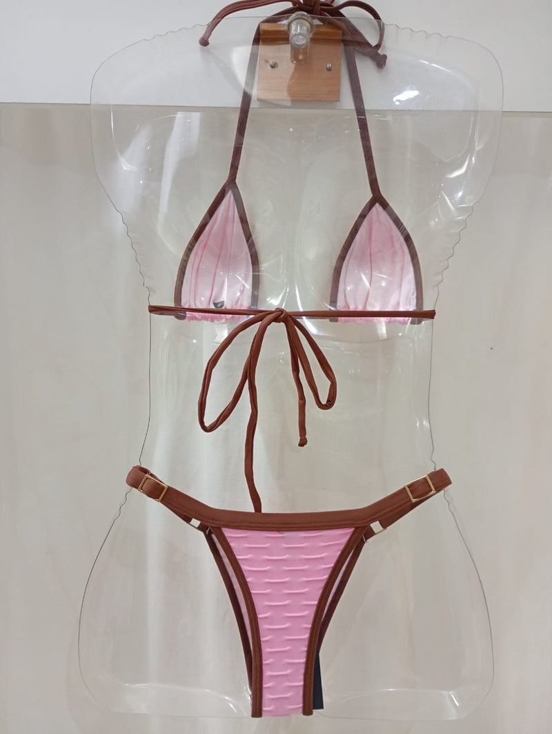 Biquíni Fio  dental Alpha Rosa texturizado Marrom