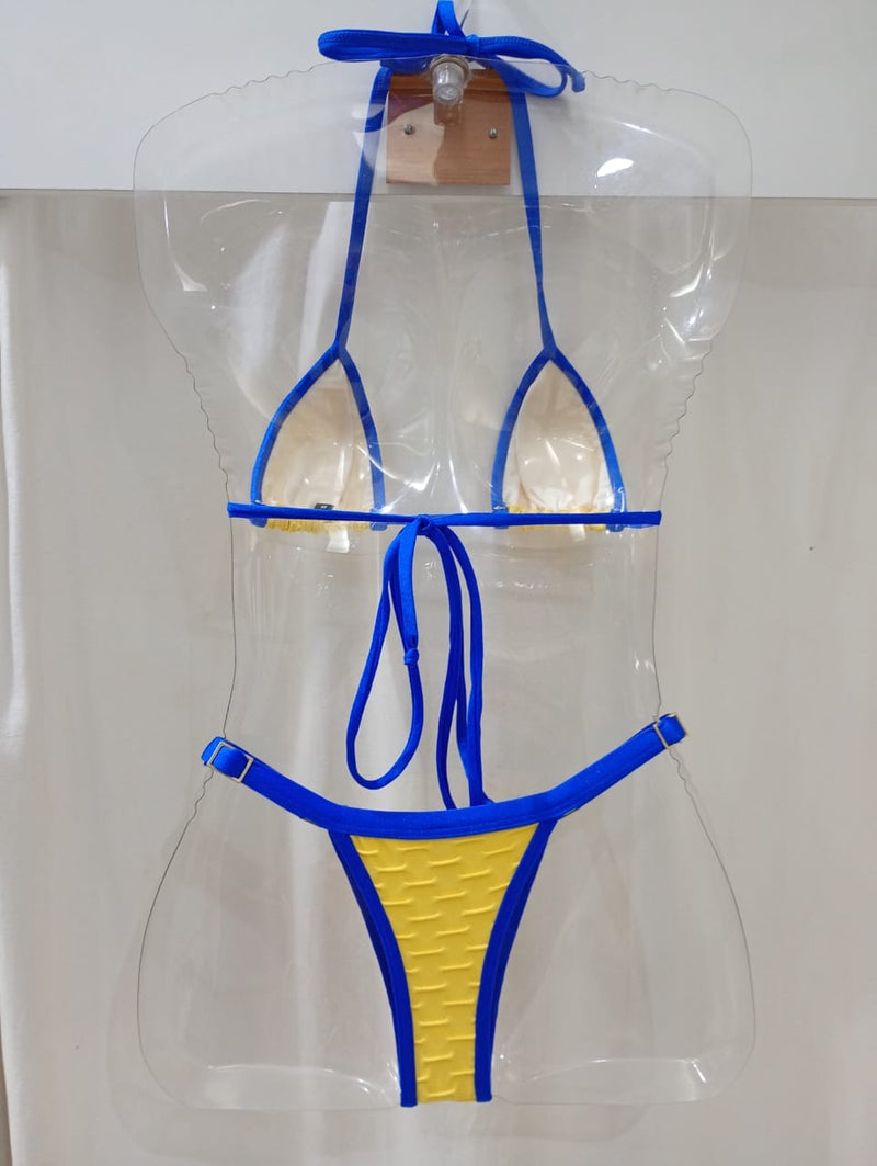 Biquíni Fio  dental Alpha Amarelo texturizado Azul