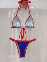 Biquíni Fio  dental Alpha Azul texturizado Vermelho