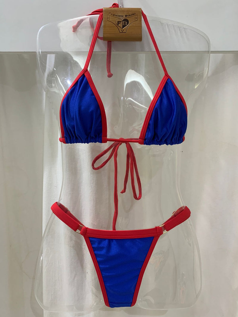 Biquíni Fio  dental Alpha Azul Vermelho